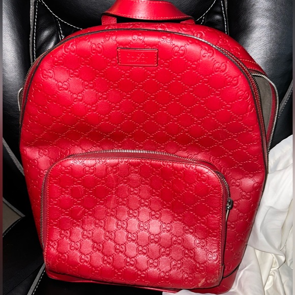 GUCCI RED LEATHER BACKPACK - Picture 1 of 3